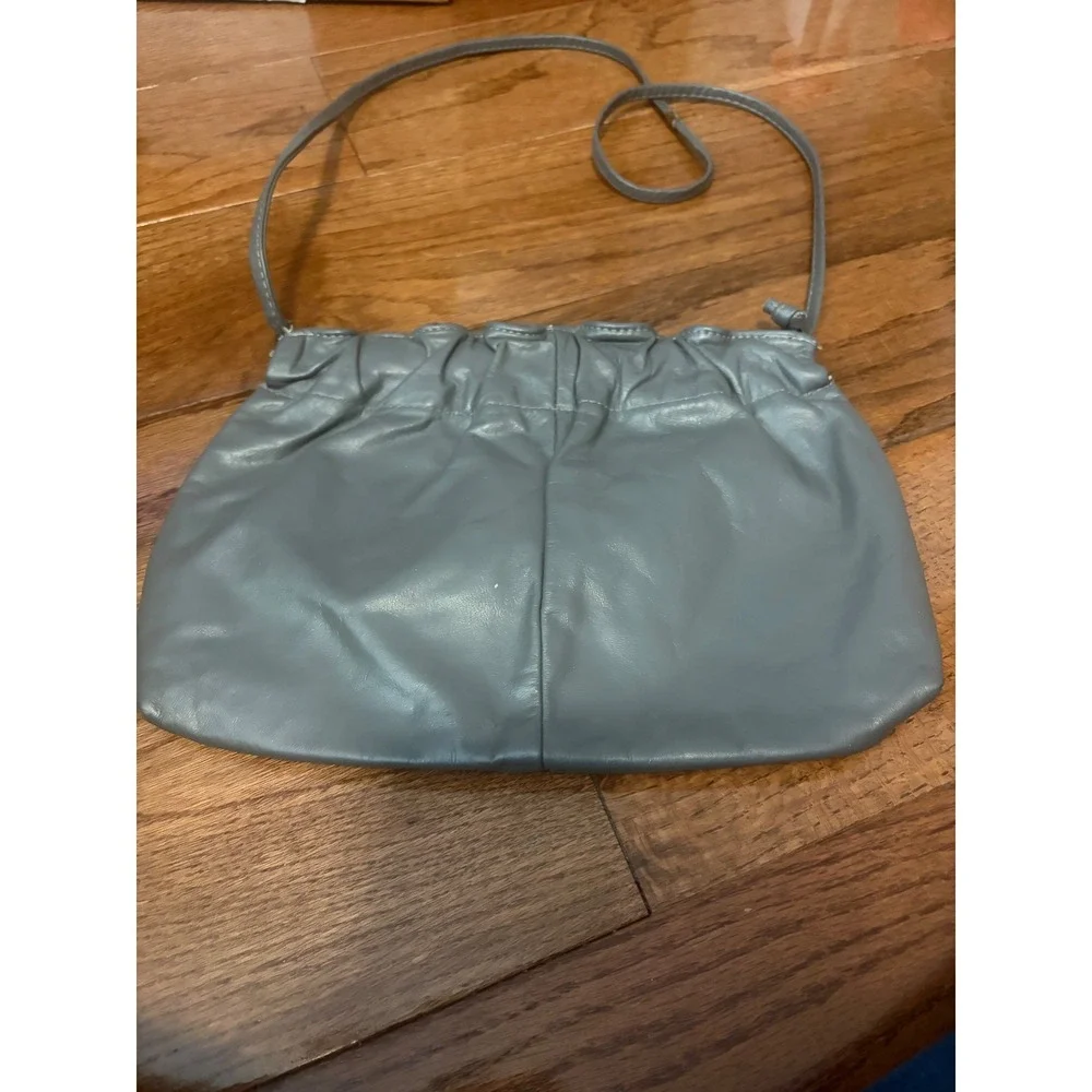 Crossbody Bag Vintage Pouch‎ Grey Ruched Leather Minimalist Shoulder